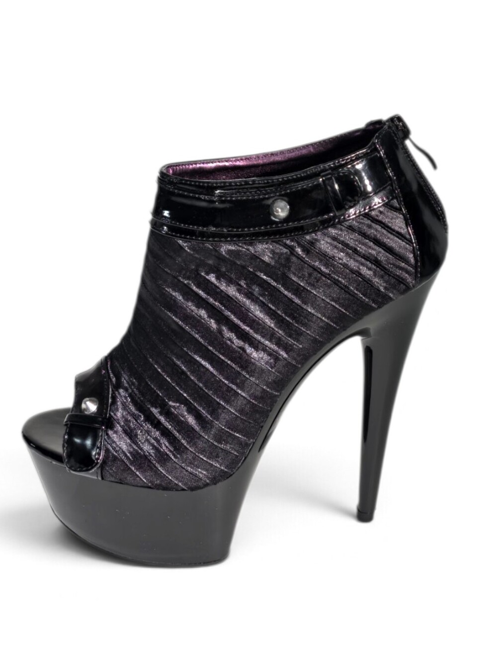 Ellie Shoes Somi Womens 7 Black Satin Peep Toe Platform Stiletto Booties 6" Heel